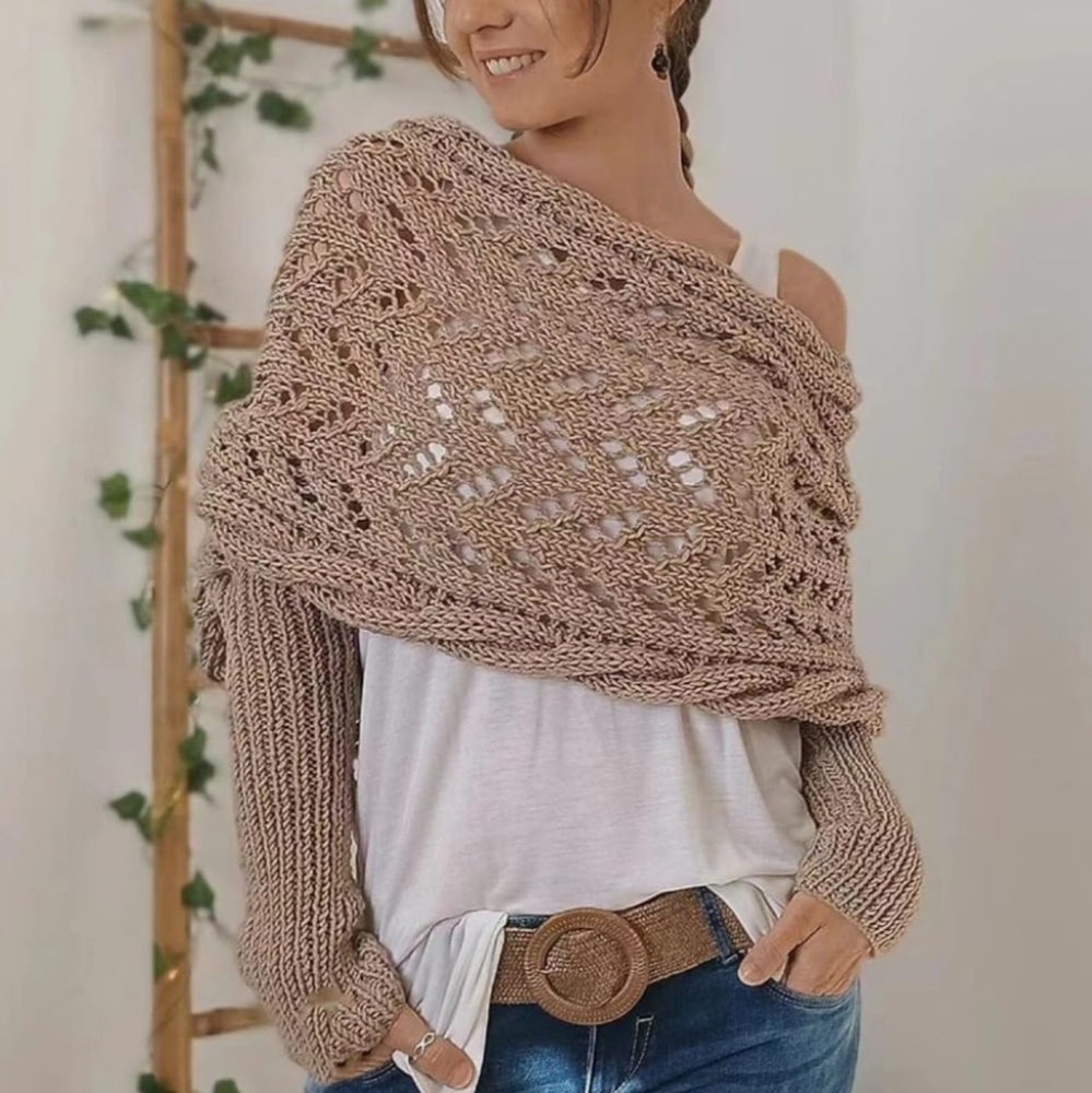 Knitted Wrap Scarf with Sleeves